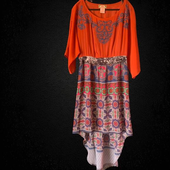 Sheer Chiffon Velvet Waist  Large Kimono Dress  Royal Blue Burnt Orange - Picture 12 of 12